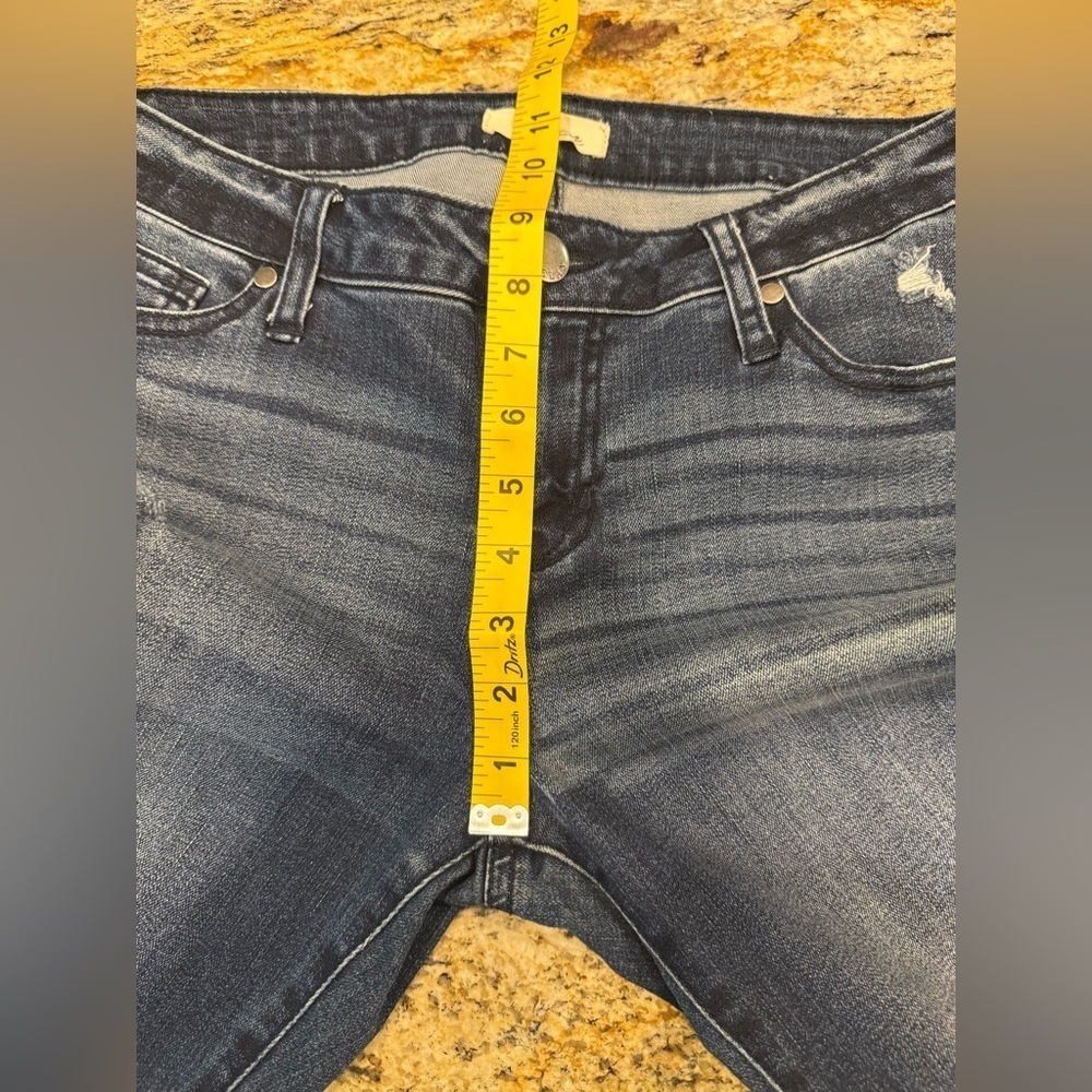 Elan Women's Mid Rise Hi-Low Frayed Cuffs Stretch Blue Jeans Size M - Picture 7 of 8